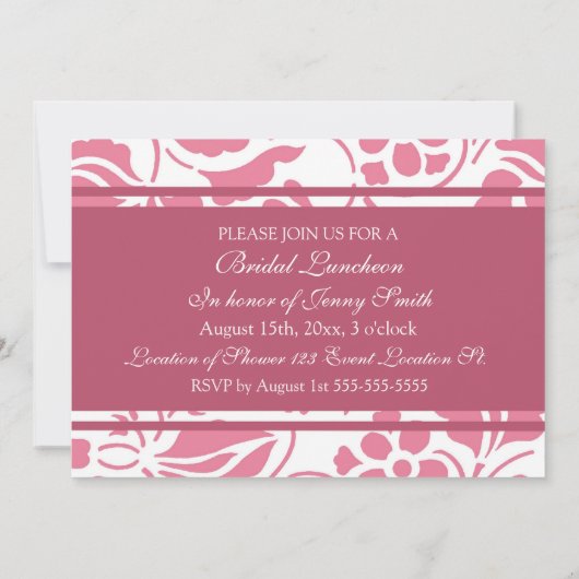 Roze en Witte Bridal Uitnodigingskaarten Kaart (Achterkant)