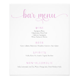 Roze en witte bruiloft Bar Menu Poster