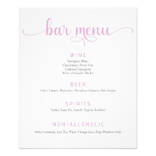Roze en witte bruiloft Bar Menu Poster