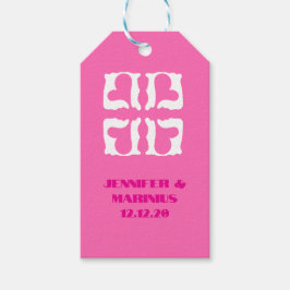 Roze en witte bubbelhartjes cadeaulabel