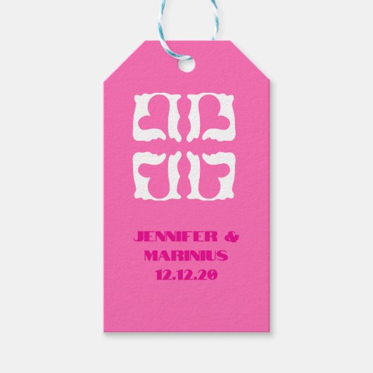 Roze en witte bubbelhartjes cadeaulabel (Voorkant)