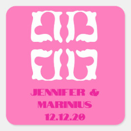 Roze en witte bubbelhartjes vierkante sticker