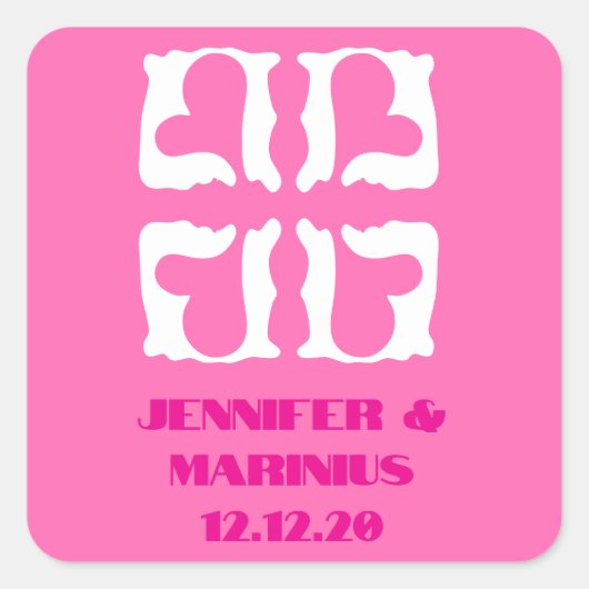 Roze en witte bubbelhartjes vierkante sticker (Voorkant)