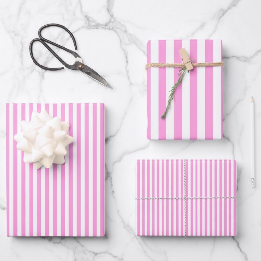 Roze en witte bubblegum strepen inpakpapier vel (Voorkant)
