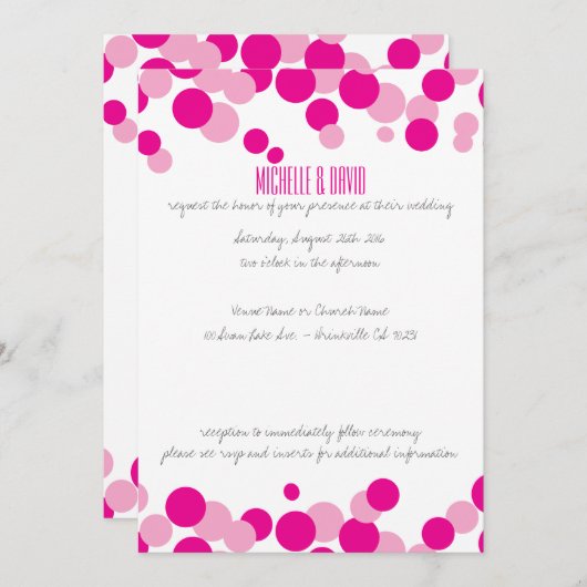 Roze en witte bubels Confetti bruiloft Kaart (Voorkant / Achterkant)