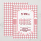 Roze en witte Buffalo Geplakt 1e verjaardag Kaart (Voorkant / Achterkant)