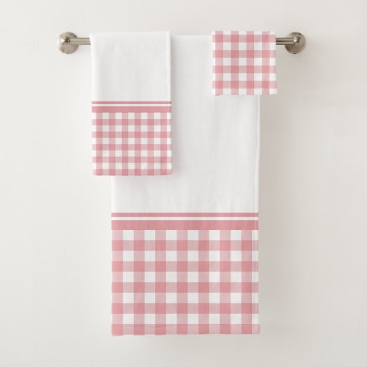 Roze en witte Buffalo geruite Bad Handdoek (Insitu)