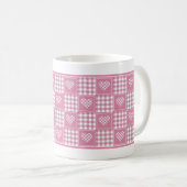 Roze en witte Buffalo geruite patchwork harten Koffiemok (Voorkant rechts)