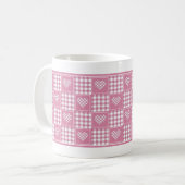 Roze en witte Buffalo geruite patchwork harten Koffiemok (Voorkant links)
