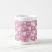 Roze en witte Buffalo geruite patchwork harten Koffiemok (Center)