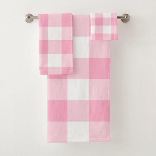 Roze en witte BuffaloTest Bath Towel Set Bad Handdoek (Insitu)