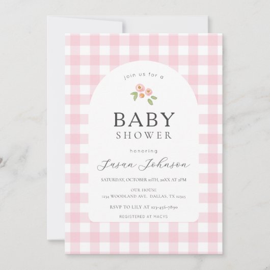 Roze en Witte Buffel Check Plaid Baby shower Kaart (Voorkant)
