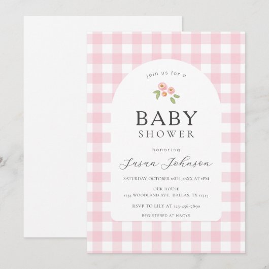 Roze en Witte Buffel Check Plaid Baby shower Kaart (Voorkant / Achterkant)