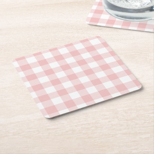 Roze en Witte Buffel Plaid Gingham Kartonnen Onderzetters (Schuin)
