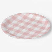 Roze en Witte Buffel Plaid Gingham Papieren Bordje (Gekanteld)