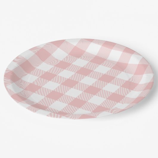 Roze en Witte Buffel Plaid Gingham Papieren Bordje (Gekanteld)