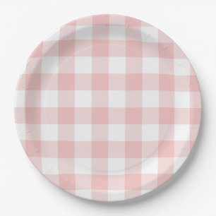 Roze en Witte Buffel Plaid Gingham Papieren Bordje