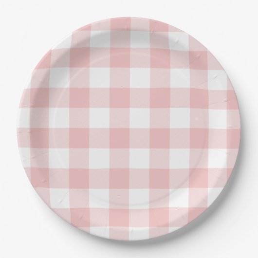 Roze en Witte Buffel Plaid Gingham Papieren Bordje (Voorkant)