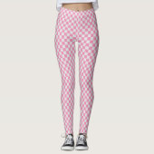 Roze en witte buffel plaid leggings (Voorkant)