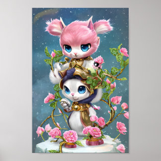 Roze en witte Bunny-strijder Poster