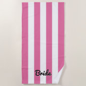 Roze en witte Cabana Stripe | bruid strandlaken (Voorkant)