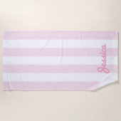 Roze en witte Cabana Stripe Strandlaken (Voorkant)