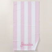 Roze en witte Cabana Stripe Strandlaken (Voorkant)