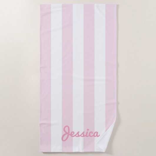 Roze en witte Cabana Stripe Strandlaken (Voorkant)