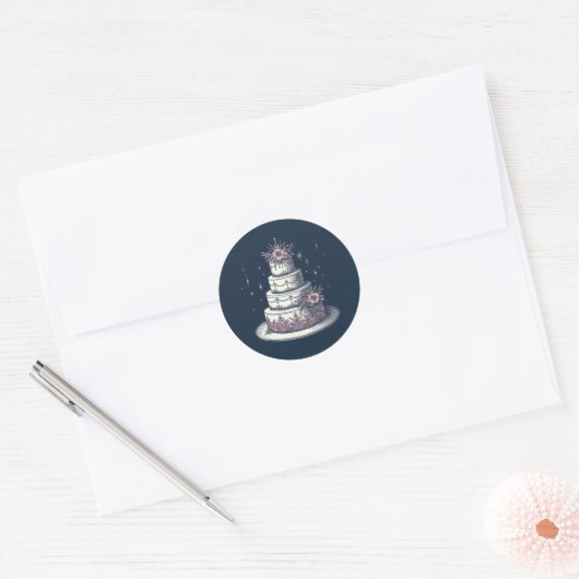 Roze en Witte Cake Feest Ronde Sticker (Envelop)