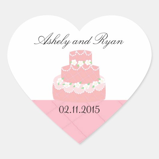 Roze en Witte Cake Save the Date Hart Sticker (Voorkant)