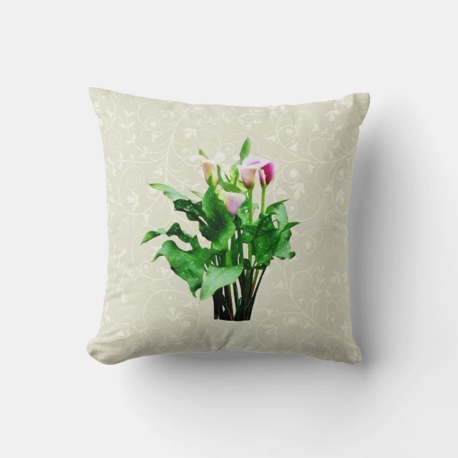 Roze en witte Calla Lilies Kussen (Voorkant)
