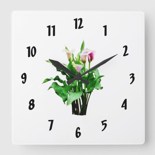 Roze en witte Calla Lilies Vierkante Klok (Voorkant)