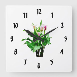 Roze en witte Calla Lilies Vierkante Klok
