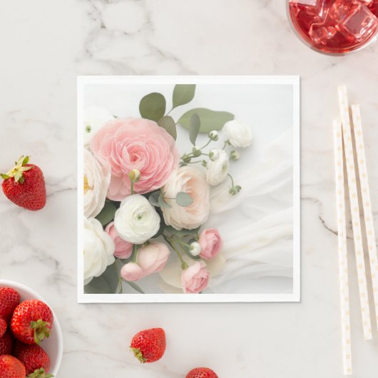 Roze en witte camelia's servet (Insitu)