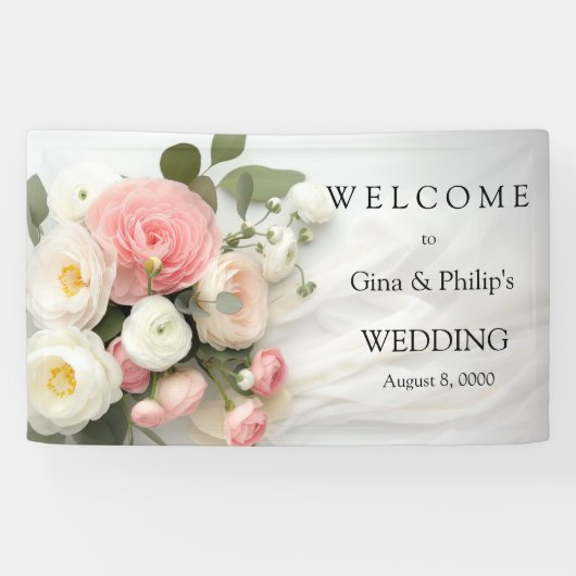 Roze en witte camelia's spandoek (Horizontaal)