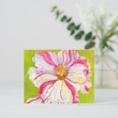 Roze en witte Camellia op Lime Green Briefkaart (Staand voorkant)