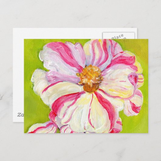 Roze en witte Camellia op Lime Green Briefkaart (Voorkant / Achterkant)