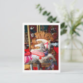 Roze en witte carrousel paardenfotograaf briefkaart (Staand voorkant)