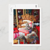 Roze en witte carrousel paardenfotograaf briefkaart (Voorkant / Achterkant)