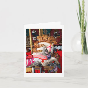 Roze en witte carrousel paardenfotograaf kaart