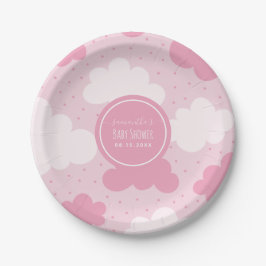 Roze en witte Cartoon Clouds Girl Baby shower Cute Papieren Bordje