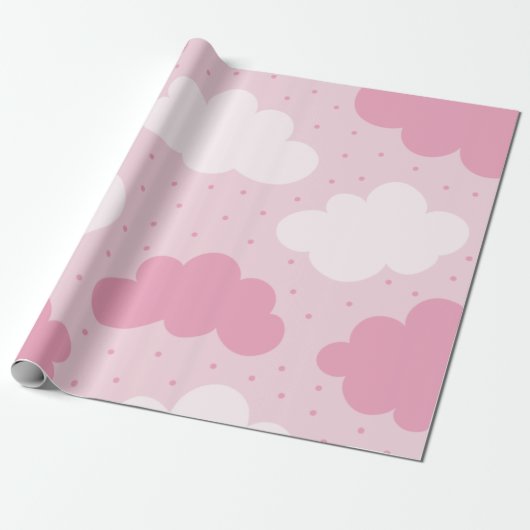 Roze en witte Cartoon Dreamweaver Clouds-patroon g Cadeaupapier (Uitgerold)