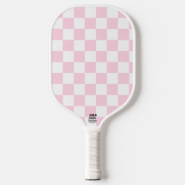 Roze en witte cheque pickleball paddle