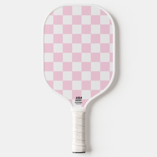 Roze en witte cheque pickleball paddle (Voorkant)
