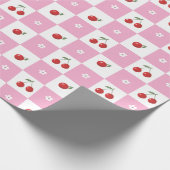 Roze en Witte Chequer Kersen Inpakpapier (Hoek)