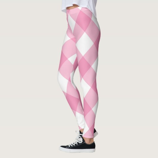 Roze en witte cheques  Meisjesvrouw Leggin Leggings (Links)