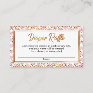 Roze en witte Chevron Confetti Luierrafflekaarten Informatiekaartje