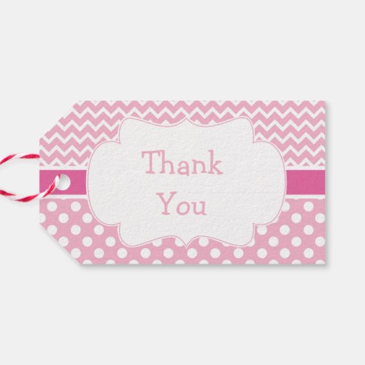 Roze en witte Chevron en Polka Dots Dank u Cadeaulabel (Achterkant Horizontaal)