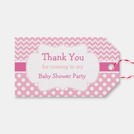 Roze en witte Chevron en Polka Dots Dank u Cadeaulabel (Voorkant (Horizontaal))