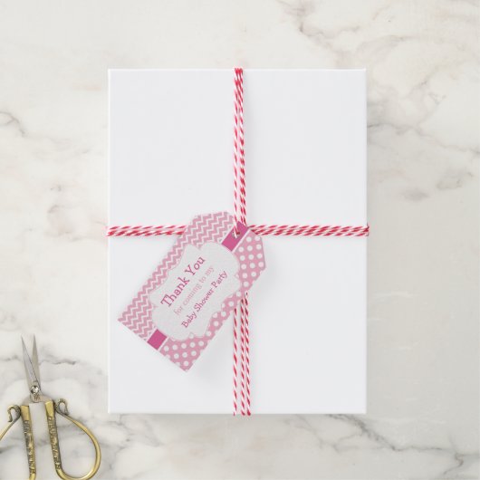 Roze en witte Chevron en Polka Dots Dank u Cadeaulabel (Met Touw)